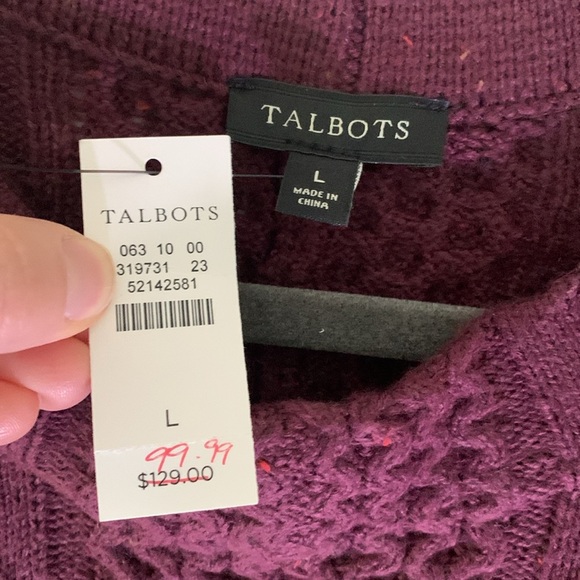 Talbots burgundy poncho/ cape cable knit size large - Picture 2 of 11